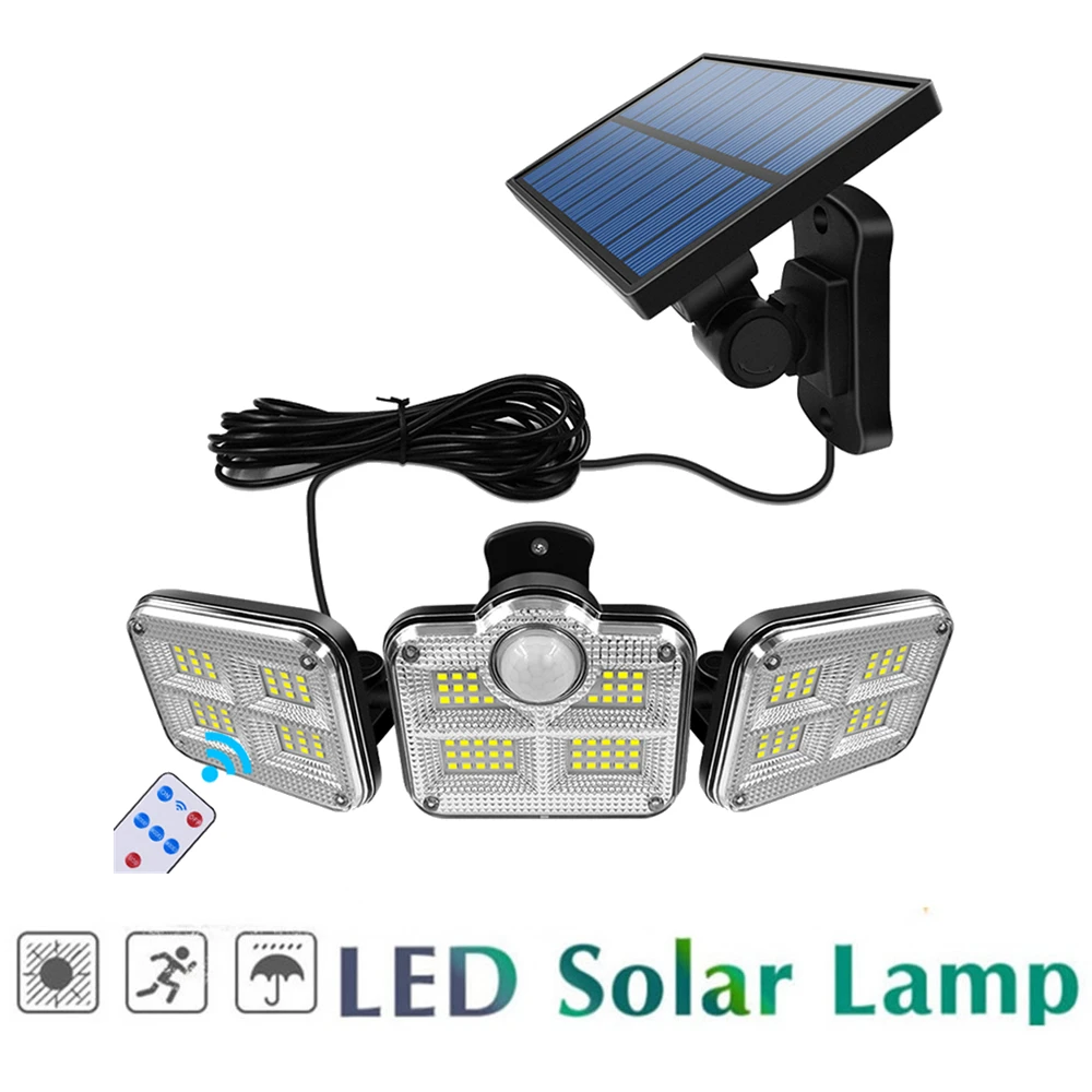 

138 led remote seperable Rechargeable Solar Wall Light Flood Light 3 Adjustable Heads 270° Wide Lighting Angle Waterproof Motion