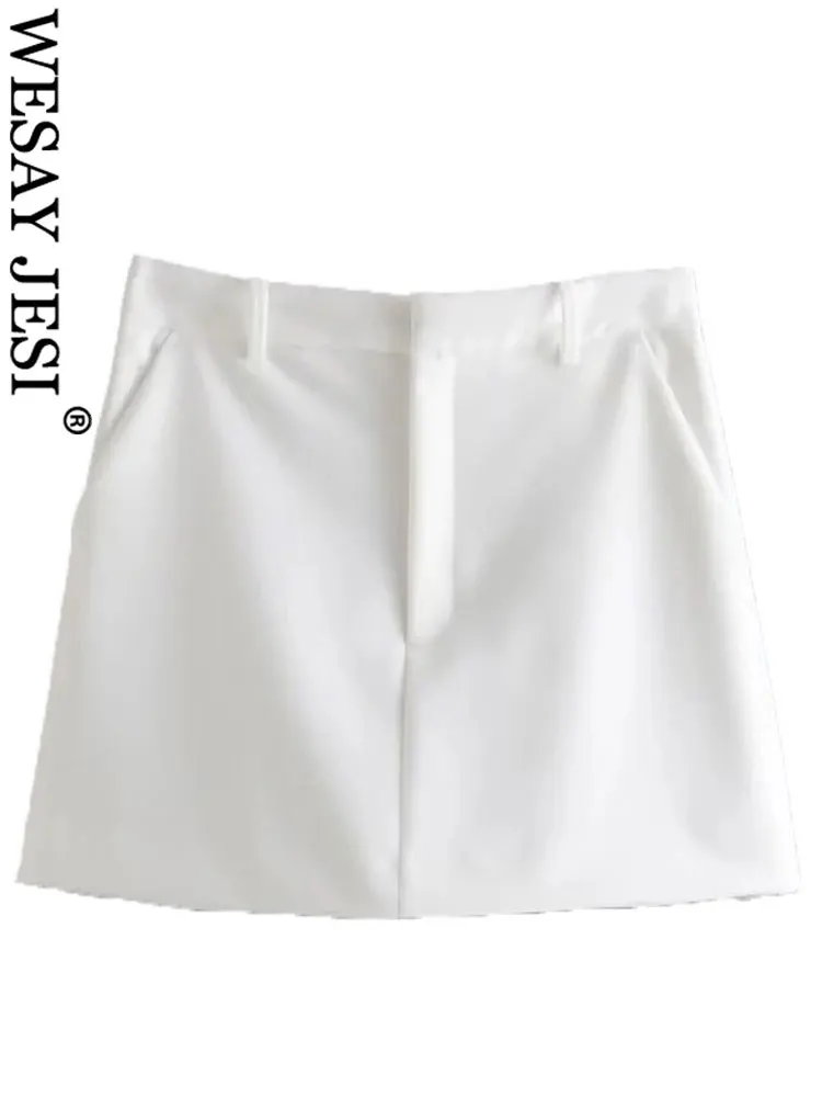 

WESAY JESI Women's Senior Fashion Commuter Skirt Solid Color White Slim Temperament All-match Short Skirt Ladies Clothing Summer