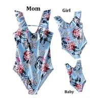 flower mommy and me swimwear family set v neck mother daughter matching swimsuits ruffled women girls mom baby bikini clothes