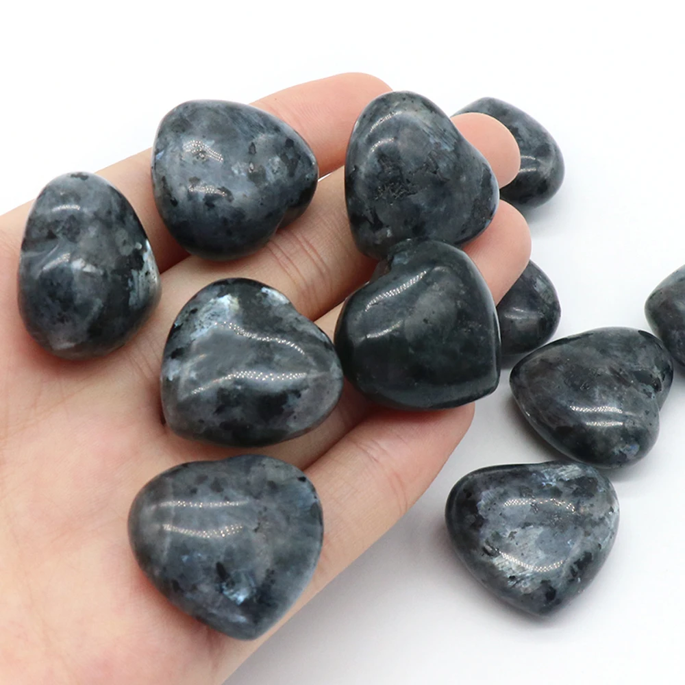 

Natural Love Puff Heart Shaped Healing Crystal Black Flash Labradorite Gem Pocket Palm Worry Stone Wholesale for Jewelry Pendant