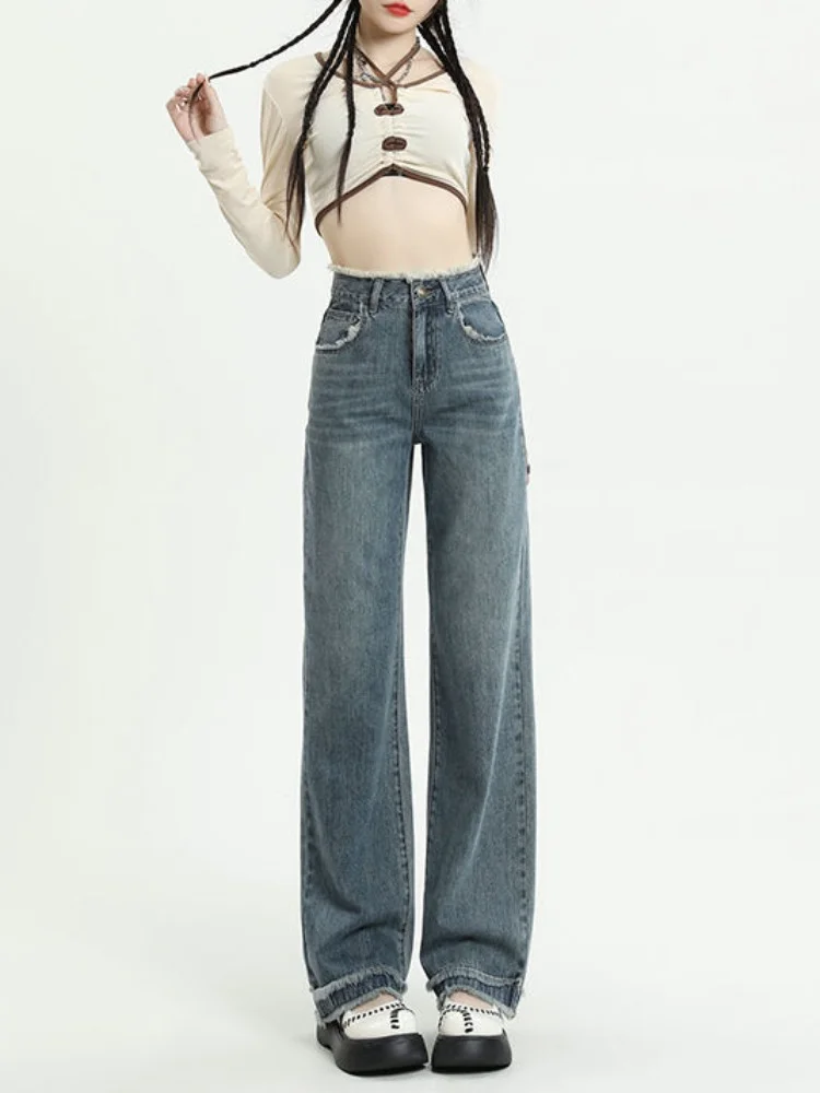 

Джинсы женские прямые в стиле Харадзюку, летняя уличная одежда из денима Y2k, винтажные повседневные хипстерские минималистичные джинсы в по...