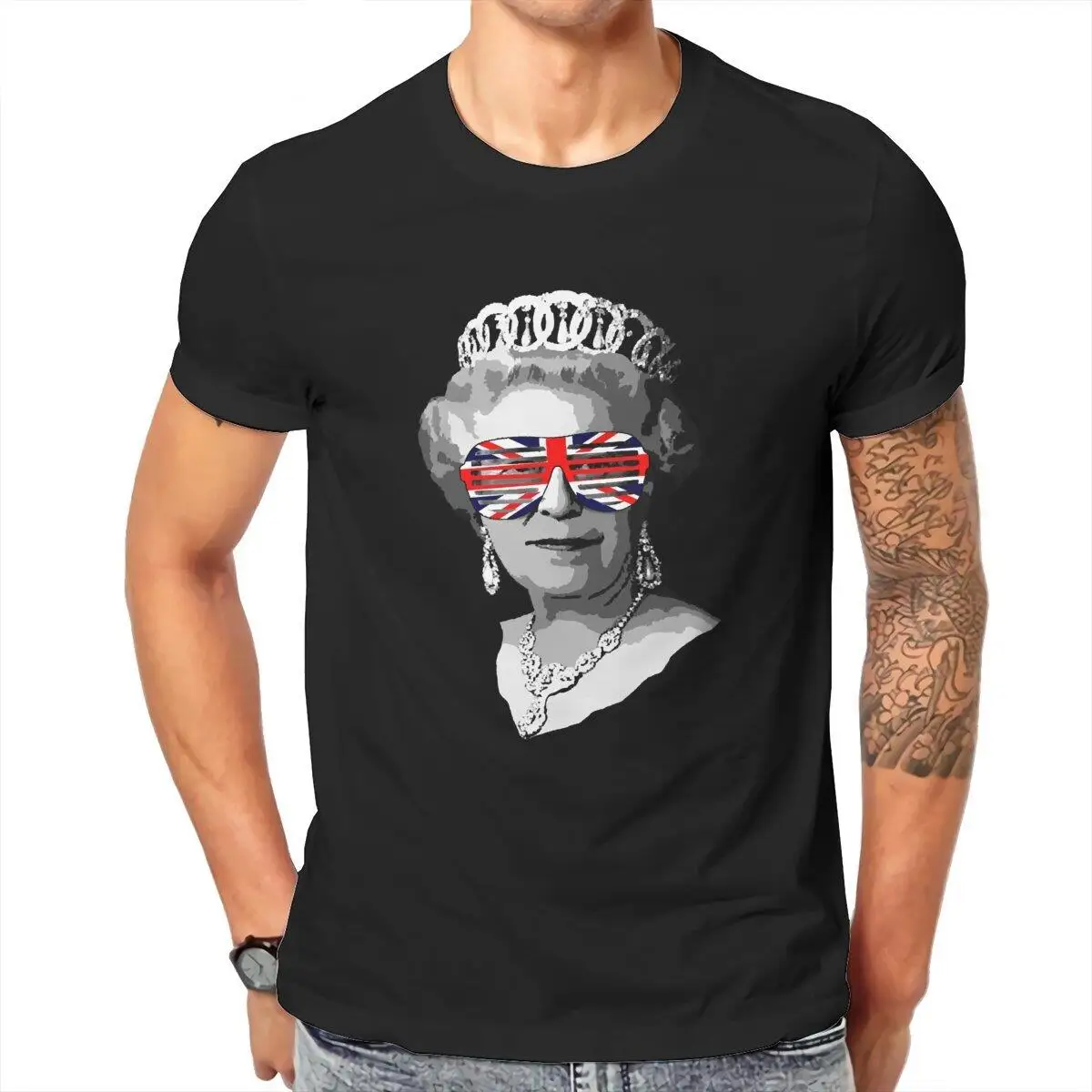 Men's T-Shirts Queen Elizabeth II Humor Pure Cotton Tees Short Sleeve British Royal Crown T Shirts Crewneck Tops Printed