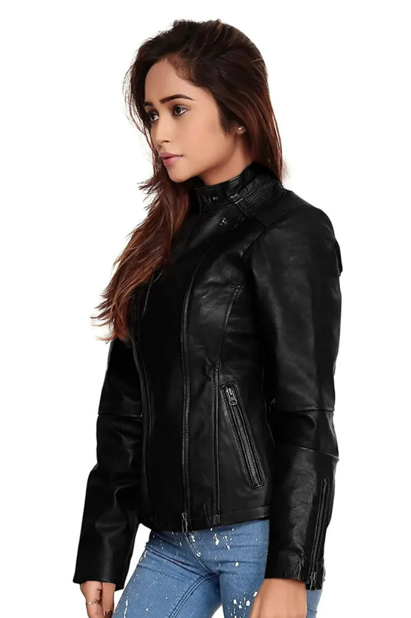 Genuine Leather Jacket for Women Slim Fit Crop Coat Moto Biker Jacket Fashion Real Leather Coat