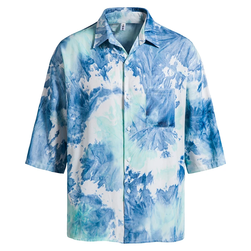 Summer Men's Long Sleeve Printed Shirts Fashion Men's Lapel Button Up Shirts Top Shirts