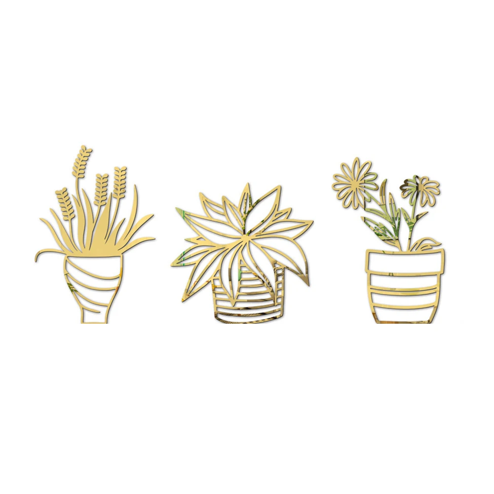 

3D Hollow Flower Pot Mirror Room Bathroom Decor Acrylic Wall Mirror Irregular Mirror Ramadan Kareem Living Room Decal Decoration