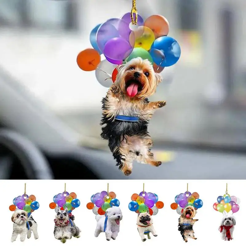 

Acrylic Car Hanging Ornament Cute Dog Keychain Hanging Pendant With Colorful Balloon Hanging Ornament Gift Puppy Car Pendant Cut