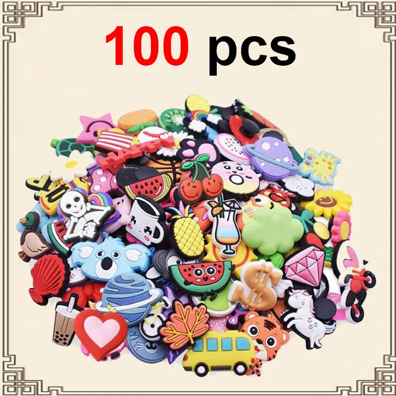 

Shoe Charms Accessories Fits for Crocs 100 Pack Random Decorations PVC Buckle for Kids Party Christmas Gifts Pins