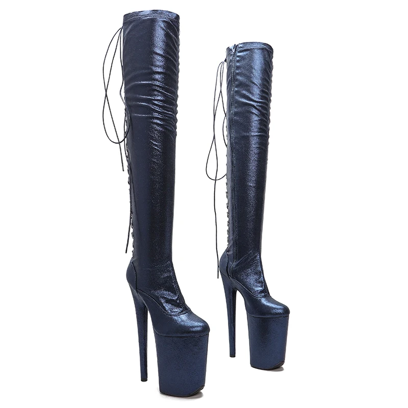 Leecabe  23CM/9inches lace-up fashion  lady High Heel platform  Pole Dance boots