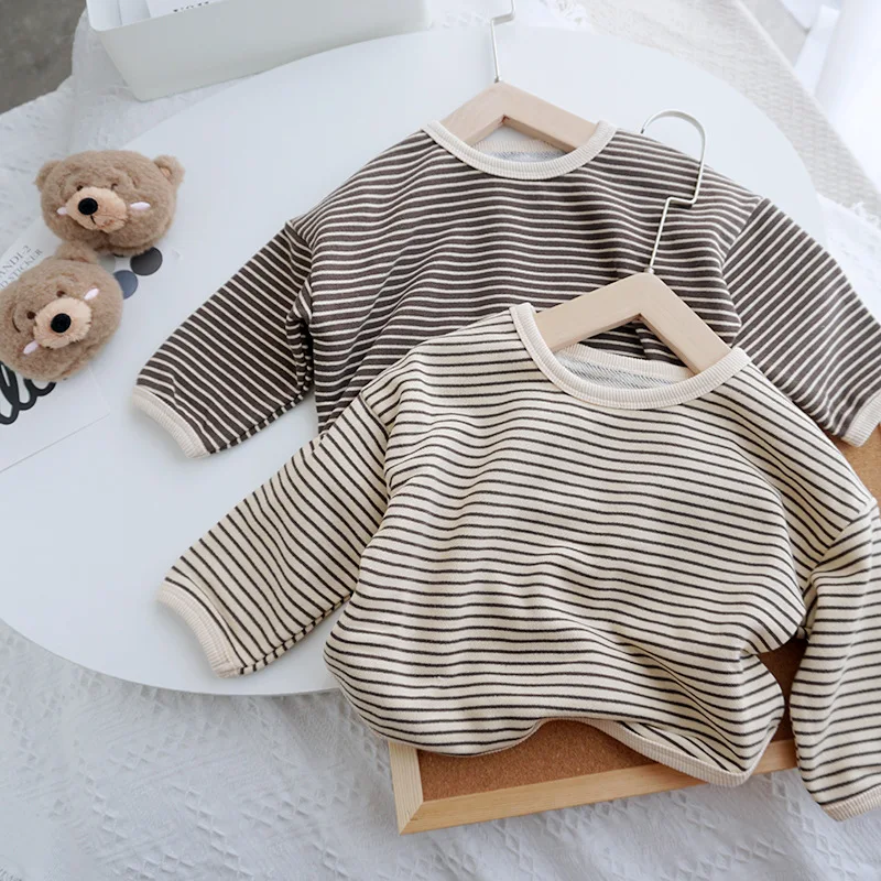 

Toddler Boy Loose Simple Striped Long Sleeves T-shirt Thin Comfortable Soft Casual Tops Girl New Cotton Tshirt Kid Sweatshirts
