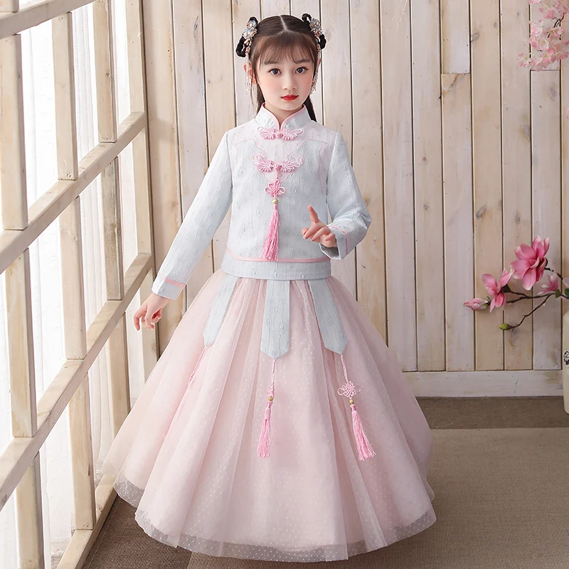 

Традиционный китайский сказочный костюм для девочек, новогодний наряд для девочек, платье ханьфу, детский костюм в китайском стиле Тан, кос...