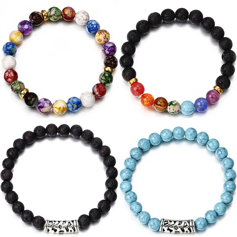 

Natural Volcanic Rock Stone Bracelets For Women Men Stretch Elephant Mala Buddha Bangles Rice Beads Bracelets Fashion Jewelry