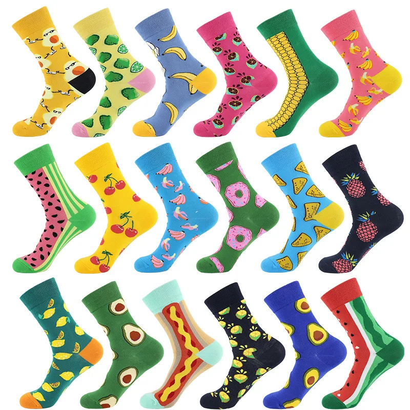 

Fashion Funny Cotton Socks Women Tube Happy Sock Tide Cotton Long Snacks Fruit Food Pattern Colorful Skarpetki Damskie Mujer