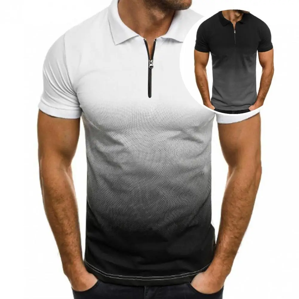 

Summer Shirt Chic Gradient Color Breathable Men Top Turn-Down Collar All-matched Men Top