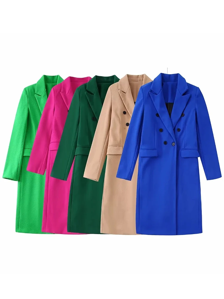 TRAF 2022 Autumn Winter Overcoat Women Woolen Coat Fashion Straight Double Breasted Loose Female Outerwear Tops