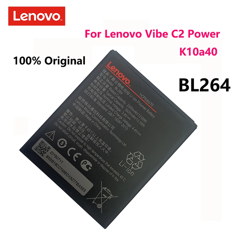 

100% Original 3500mAh BL264 Replacement Battery For Lenovo Vibe C2 Power K10a40 S120 161203 Mobile Phone Batteries Bateria