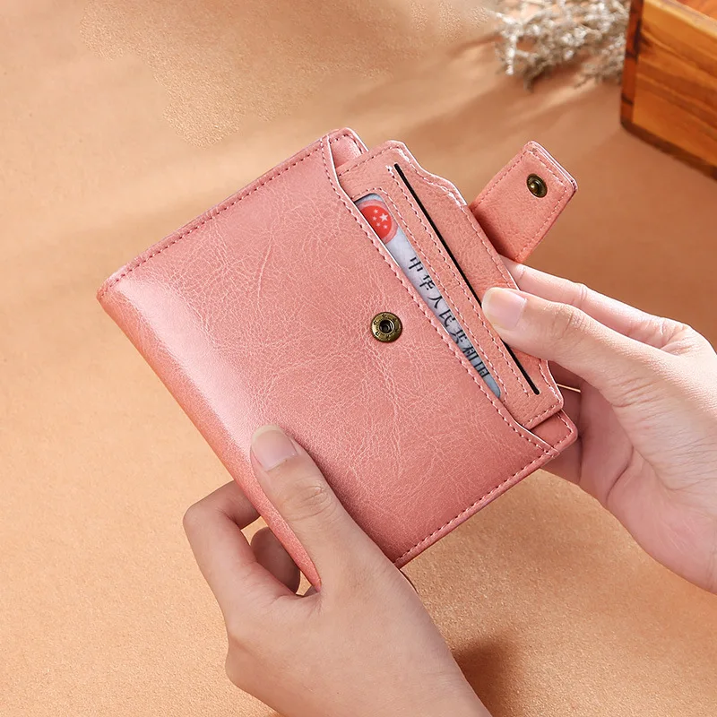 Women Wallet Genuine Leather Retro Oil Wax Cowhide Fashion Girls Wallet Short Zipper Cute Small Coin Purse for Women