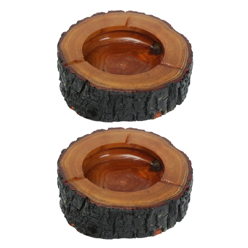 

2X Round Brown Wood Smoke Ashtray Tobacco Cigarette Ash Holder 9-10cm