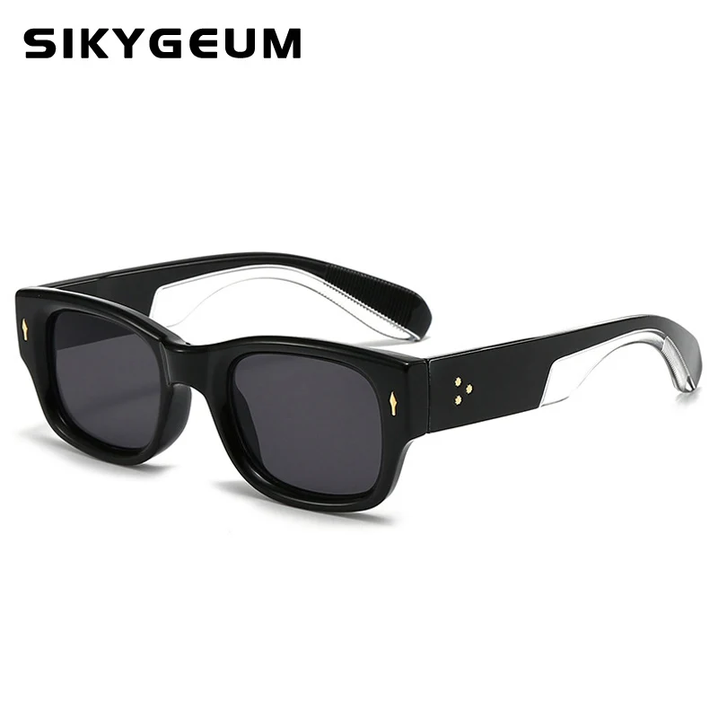 SIKYGEUM Ретро квадратные мужские солнцезащитные очки с заклепками оттенки UV400