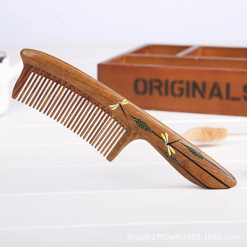 

Green sandalwood comb handmade lacquer birthday gift custom lettering