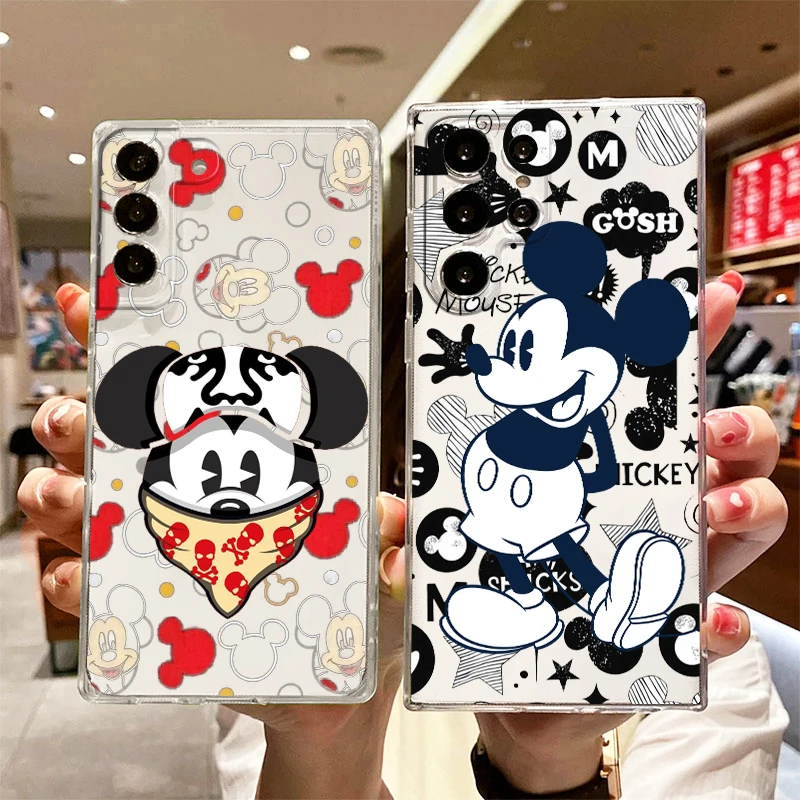 

Disney Mickey Minnie Transparent Phone Case For Samsung S23 S22 S21 S20 FE Ultra Pro Lite S10 S10E S9 S8 Plus 5G
