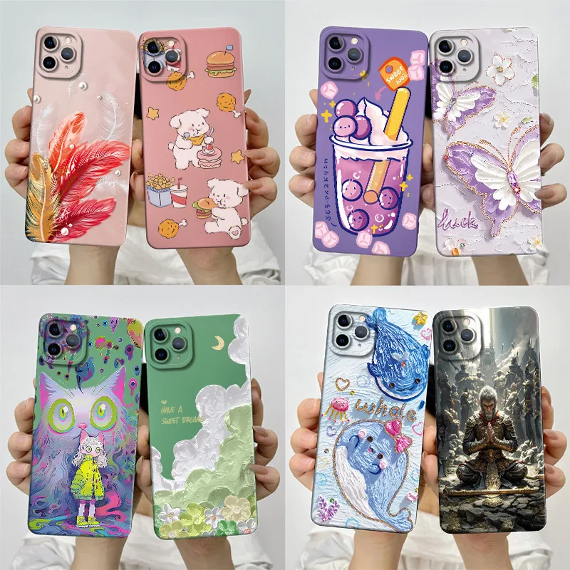 For Apple iPhone 11ProMax Phone Case 11 Pro Max A2218 A2161 A2220 Soft Silicone Sweet Painted Back Cover Cute Printed Casing