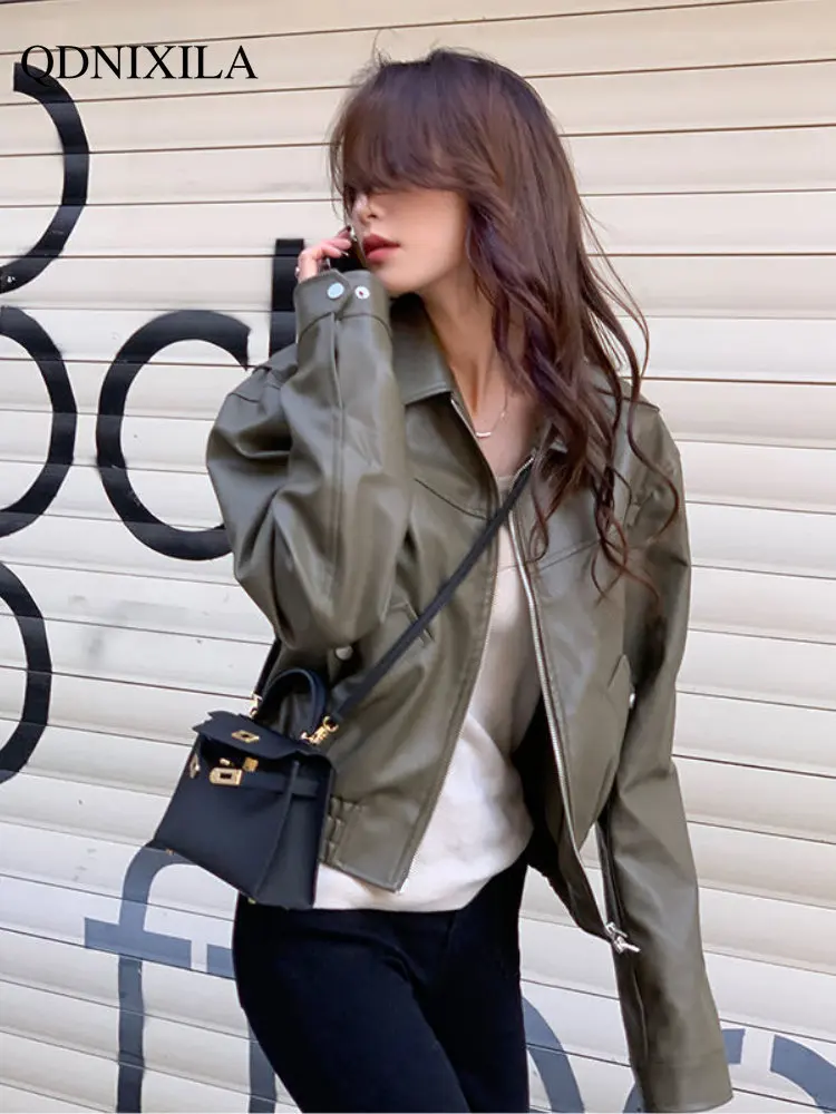 Women's Leather Jacket Spring Jacket Women PU Lapel  Leather Jacket Korean Women New Coat & Jacket Women's Bomber Jacket
