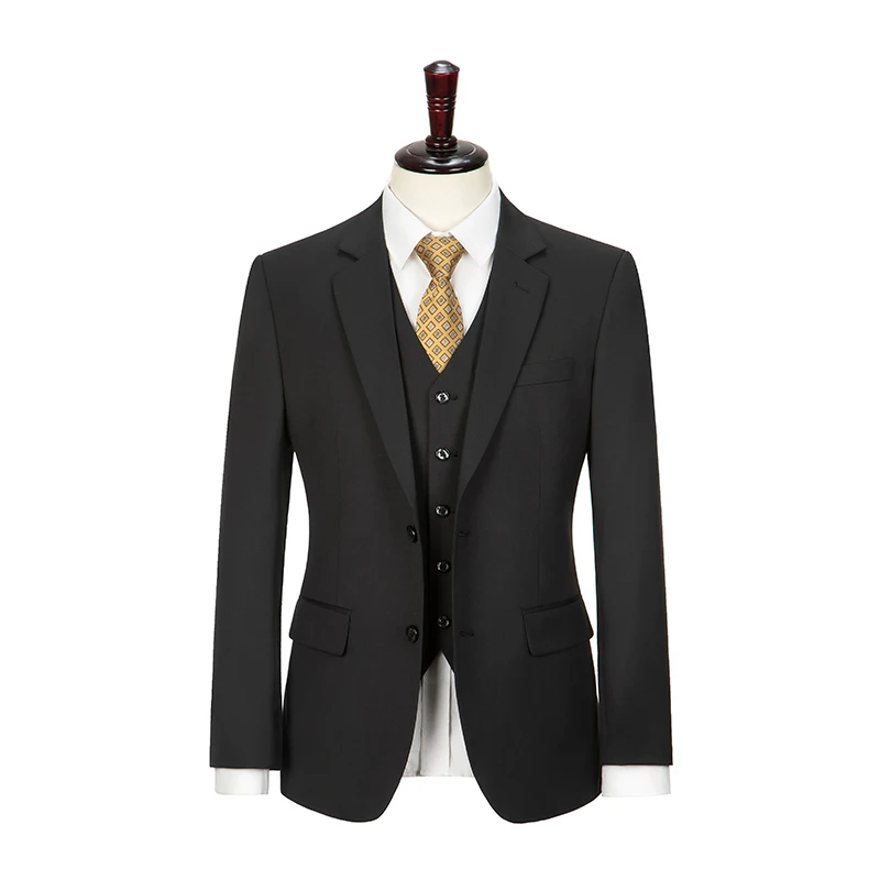 Костюм мужской из тонкой стрейчевой шерсти твист против морщин черный на заказ