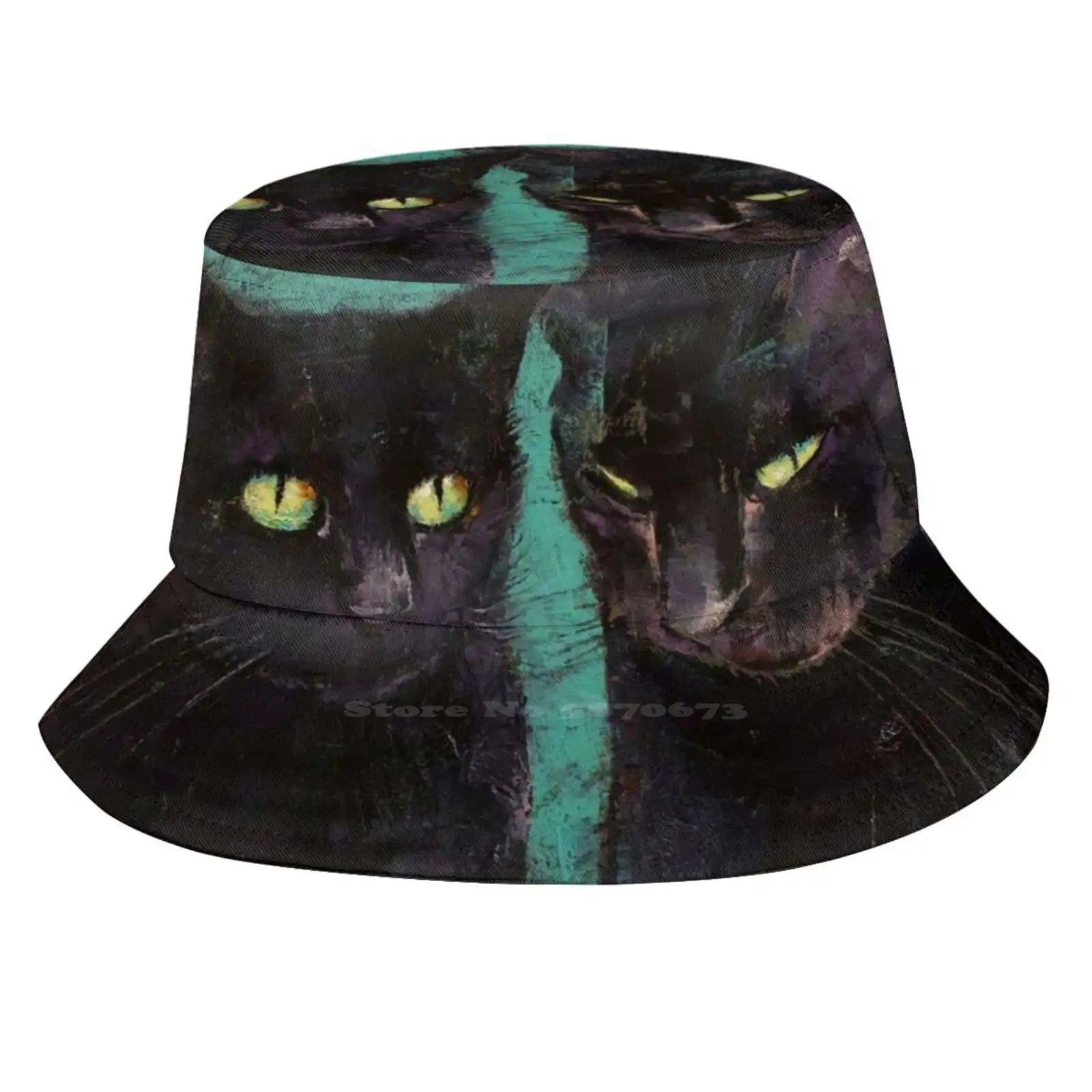 

Панама с двумя черными кошками женская, Пляжная дышащая Солнцезащитная шапка, абстрактная, Хэллоуин, две пары черных кошек, черная, гато