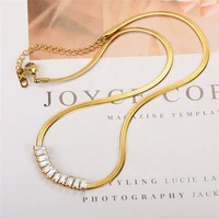gattvict lucxury simple zircon flat snake chain choker necklace for women geometric square zircon stainless steel jewelry 2022