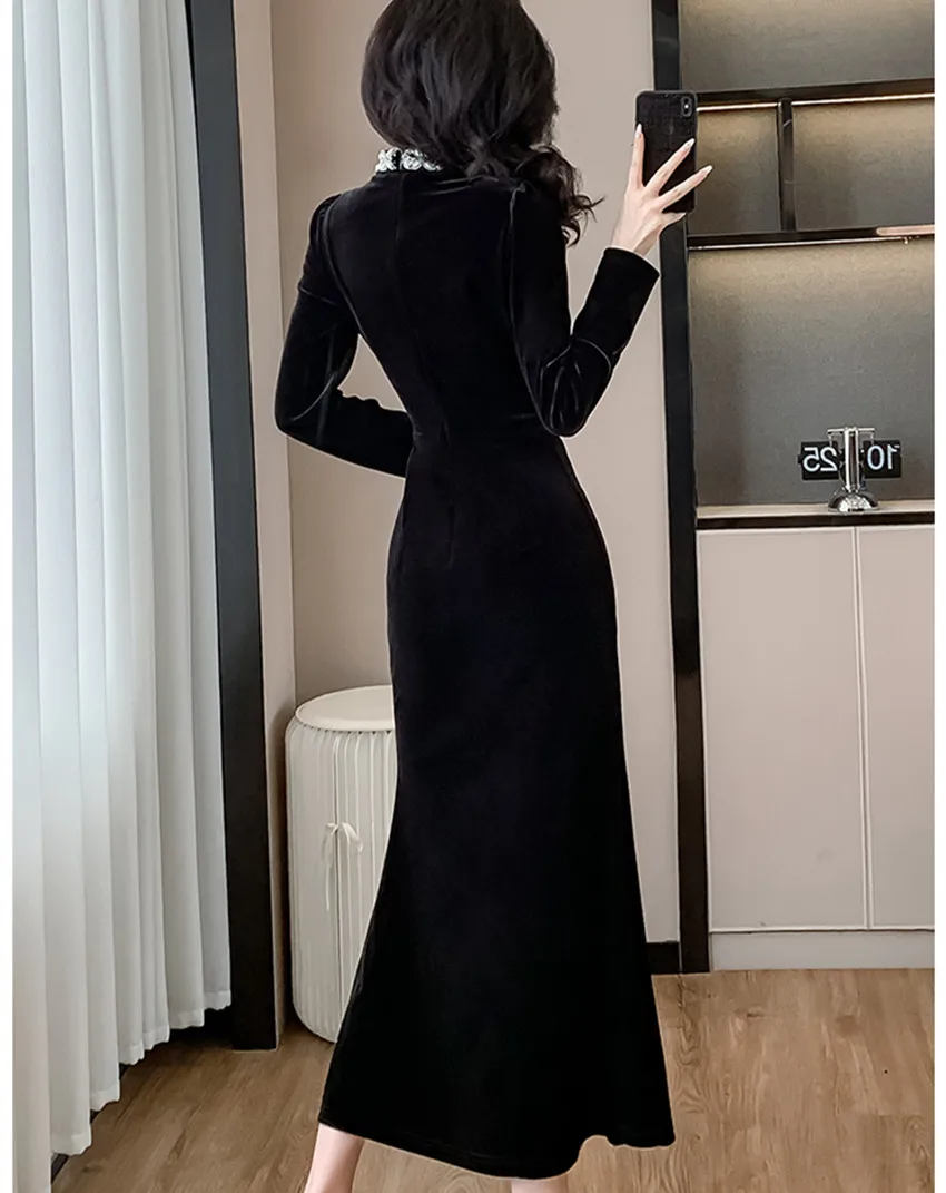 2024 новое элегантное зимнее велюровое платье-русалка миди для женщин