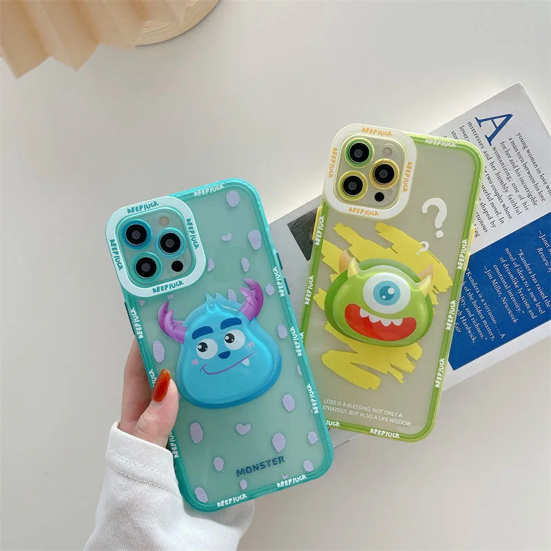 

Cute Cartoon Animal Monster Bracket Phone Cases For iPhone 11 Pro Max 12 XR XS MAX X 7/8Plus 2022 Couple Anti-drop TPU Cover