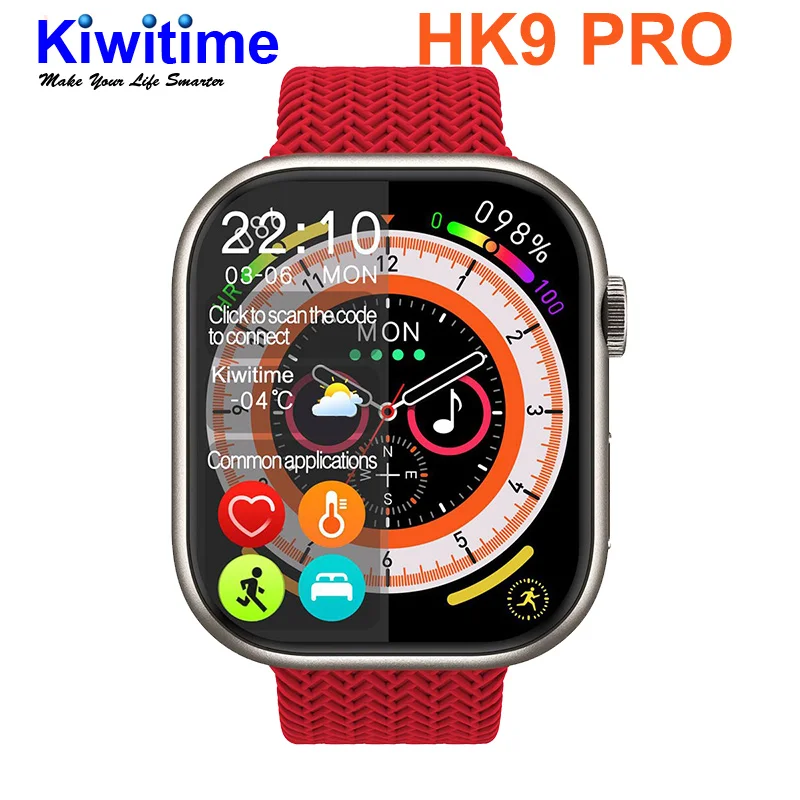 

Смарт-часы KIWITIME HK9 Pro Series 8, 2023 дюйма, с компасом AMOLED, с монитором кровяного давления, Смарт-часы IWO для мужчин и женщин, 2,02