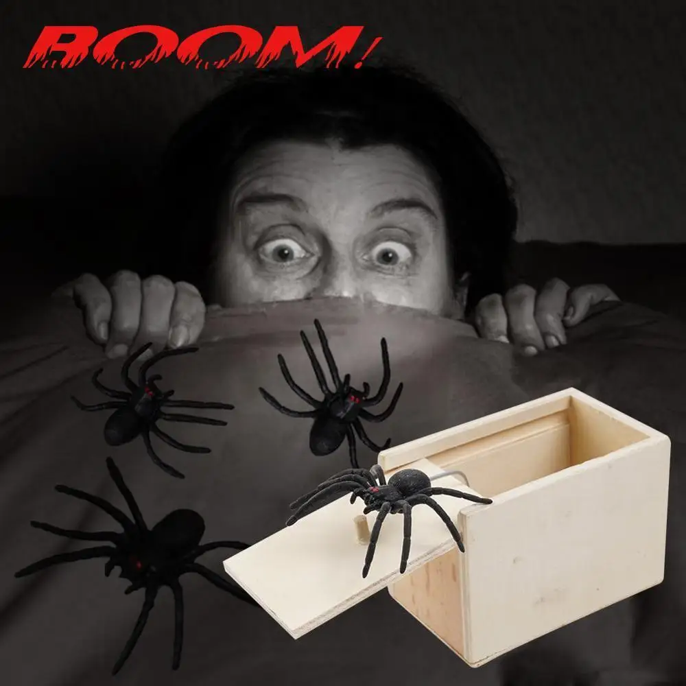 

Wooden Prank Trick Practical Joke Home Office Scare Toy Box Gag Spider Kid Parents Friend Funny Play Joke Gift Surprising Box