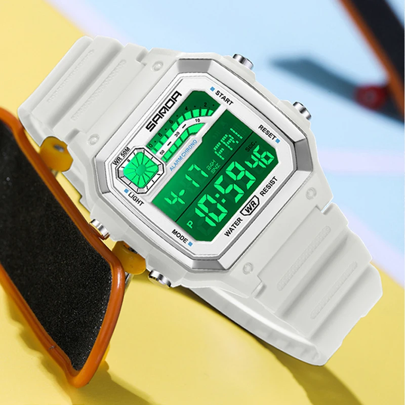SANDA Цифровые Спортивные Часы Для Мужчин Полимерный Корпус Силиконовый Ремешок