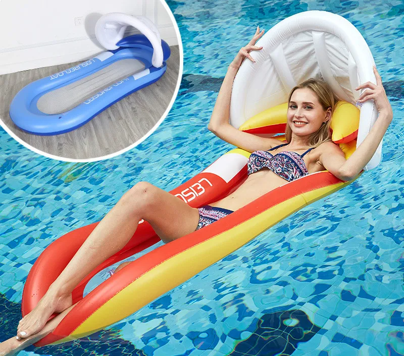 

Foldable reclining chair PVC floating bed with shade shed for outdoor water floating bed adult backrest pneumatic floating bed