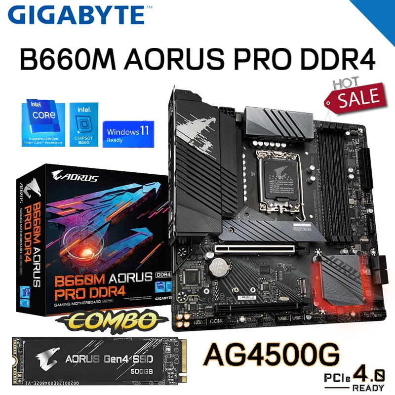 

Комплект GIGABYTE B660M AORUS PRO DDR4 материнская плата + GP-AG4500G SSD 500 Гб Intel B660 поддержка 12 Gen LGA 1700 процессор игровая материнская плата Новинка