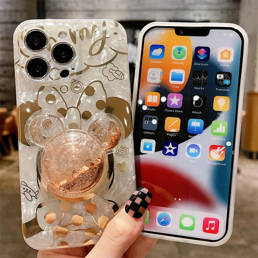 Cartoon Mouse Quicksand support With holder Phone Case For iPhone 11 12 13 14 Pro ProMax