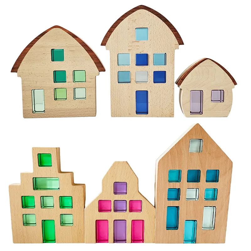 

Радужные акриловые люминесцентные кубики, штабелируемые блоки, деревянный дом, прозрачный кристалл, драгоценный камень, штабелируемые игрушки с открытым концом для детей