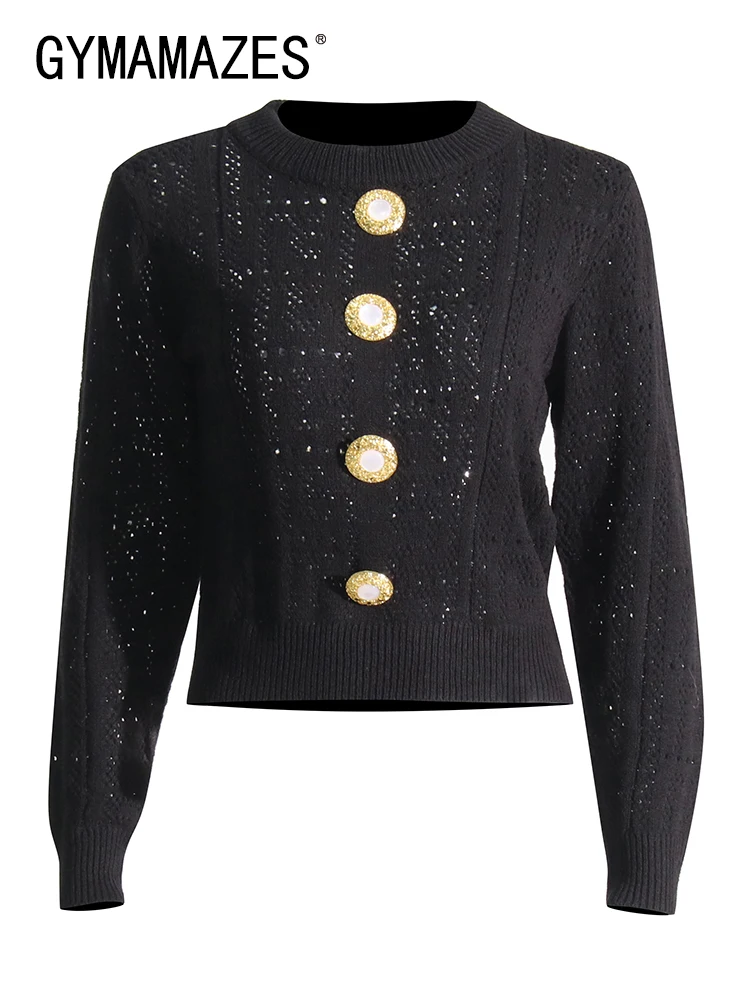 

Женский вязаный свитер с круглым вырезом, длинным рукавом и пуговицами