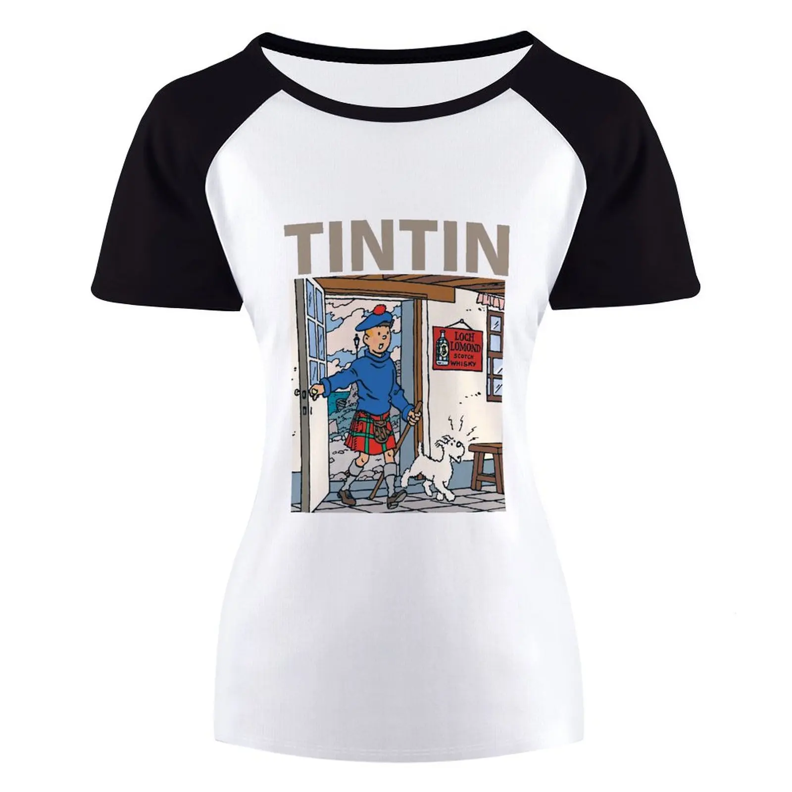 

Women's Adventures of Tintin Milou Short Sleeve T-Shirt Cotton Black T-shirt Ladies Fashion Graphic Tees Female Tops T-shirts
