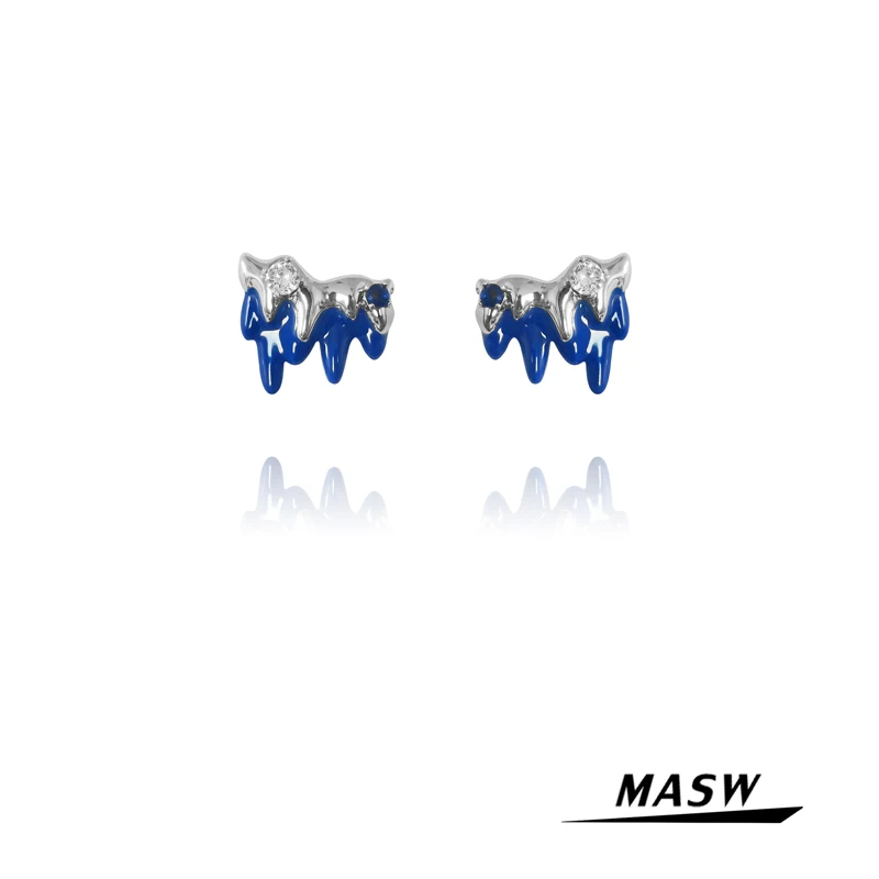 

MASW Original Design Blue Stud Earrings 2022 Trend New Thick Silver Plated Geometric Blue Earrings For Women Jewelry Gifts