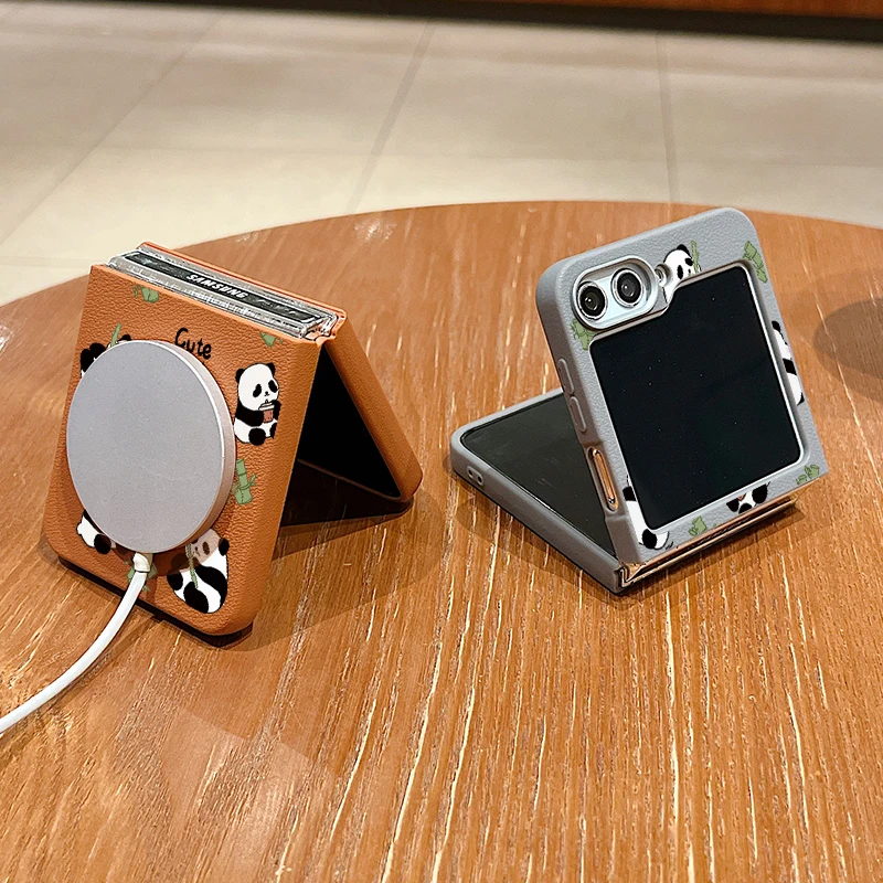 Чехол для Samsung Galaxy Z Flip6 Flip5 Flip4 магнитный чехол с бамбуковой пандой мягкий