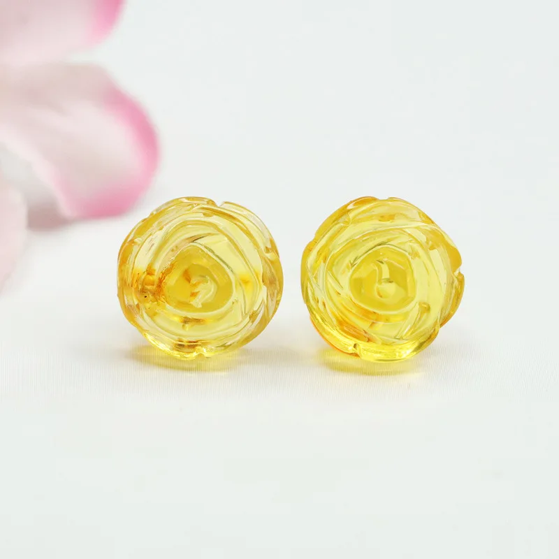 

925 Silver Natural Amber Rose Stud Earrings For Women Elegant Natural Gemstone Earrings Fine Jewelry Gifts drop shipping