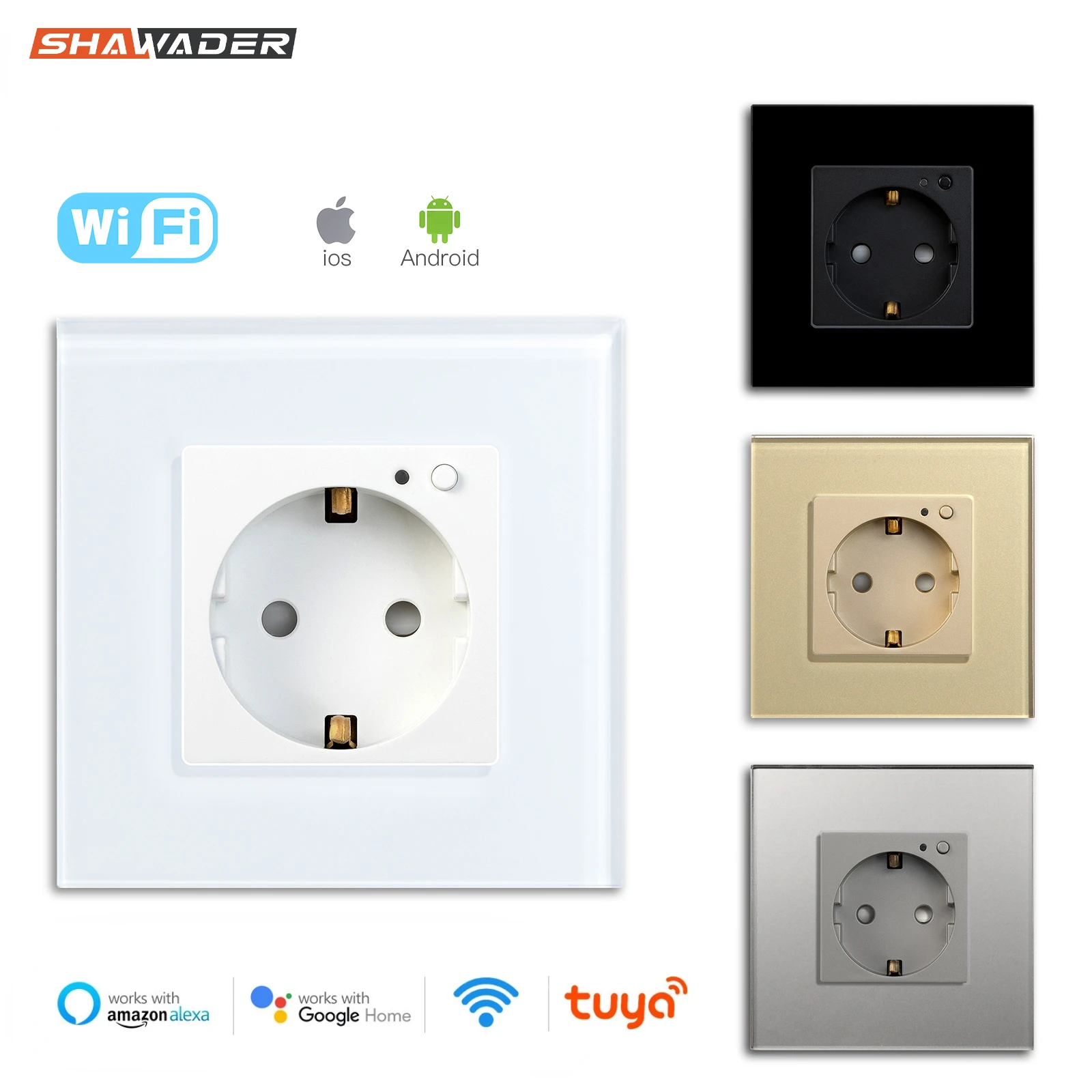 Shawader Wi-Fi Smart EU Настенная розетка 16A Хрустальное стекло Электрическая вилка
