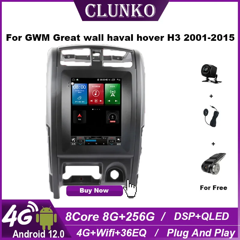 

Clunko For GWM Great wall haval hover H3 2001- 2015 Android Car Radio Stereo Tesla Screen Multimedia Player Carplay Auto 8G+256G