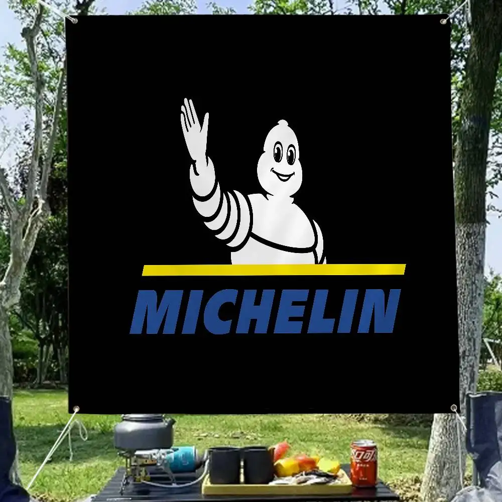 Фото Флаг с логотипом M-Michelins, мультяшный дизайн, научно-фантастический стиль, декор для комнаты, настенный декор, баннер для дома №4
