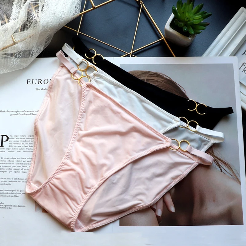 

Ультратонкое соблазнительное нижнее белье с железными кольцами для девочек, женское нижнее белье с низкой талией, ледяные шелковые треугол...