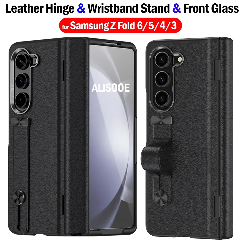 Кожаный чехол на запястье с петлями для Samsung Galaxy Z Fold 6 5 передним стеклом и