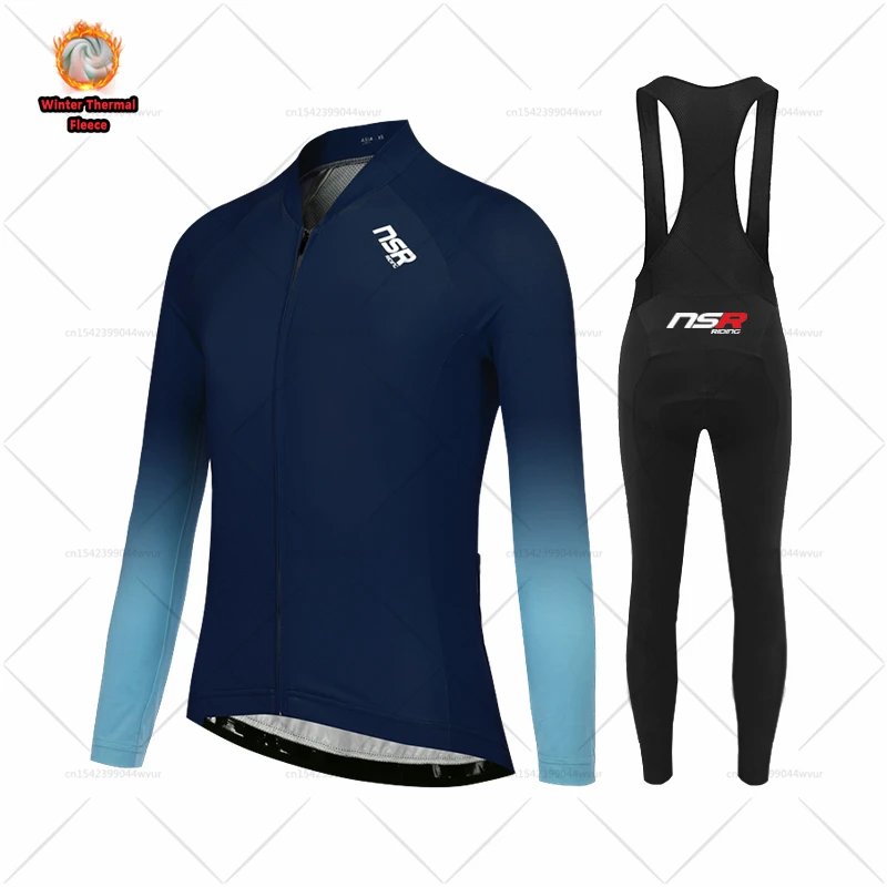 

2022 Korea NSR Winter Cycling set outdoors Thermal Fleece Cycling Clothing MTB uniform Long Sleeve Jersey bike shirts Bib pants