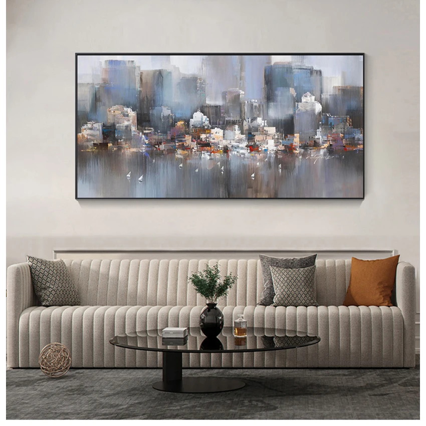 

Painting On Canvas Wall Art For Living Room Cuadros City Building Rain Boat Poster Scenery Pictures Room Decoration Abstract Oil